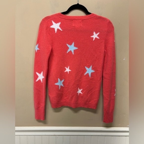 Cynthia Rowley Women 100% Cashmere Coral Pink Star Sweater Size M - Picture 2 of 5